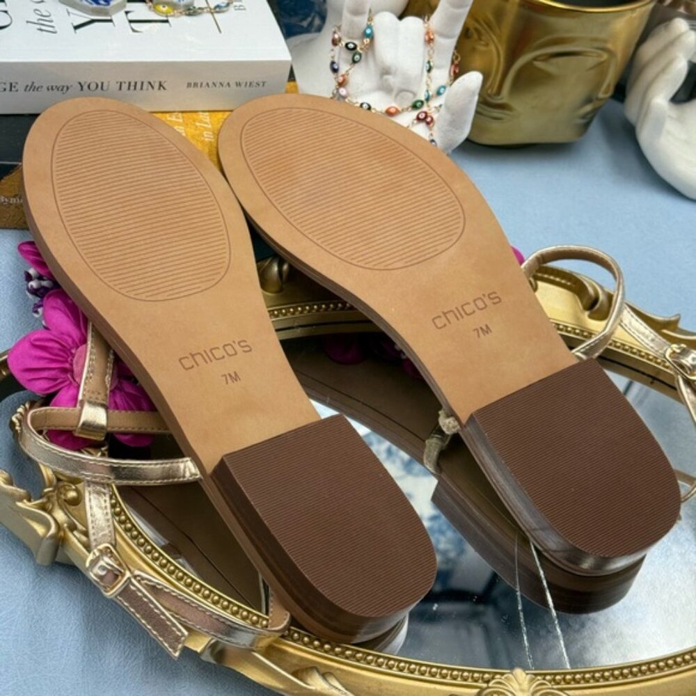 🆕 CHICO'S 🧿 NWOB Sunset Flower Sandal, Pink Hand Beaded Flower Detail - Sz 7US - Picture 13 of 13